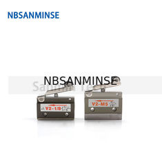 NBSANMINSE V2-M5 V2-1/8 2/2 Way Air Mechnical ควบคุมวาล์วนิวเมติกวาล์วลูกกลิ้งสองทางอัตโนมัติสาย