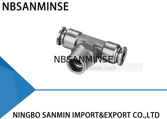 NBSANMINSE SSPT M5 M6 1/8 1/4 3/8 1/2 SS316L สแตนเลสผลักดันในนิวเมติกอาหารเกรดชายสาขา Tee ที่เหมาะสม