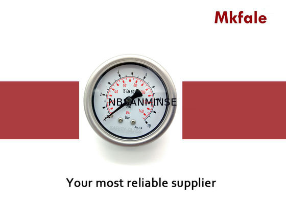 63B / L 2.5 นิ้วของเหลวที่เต็มไปวัดแรงดันน้ำมันเชื้อเพลิงเชื่อมเลเซอร์ที่มีใบรับรอง CE